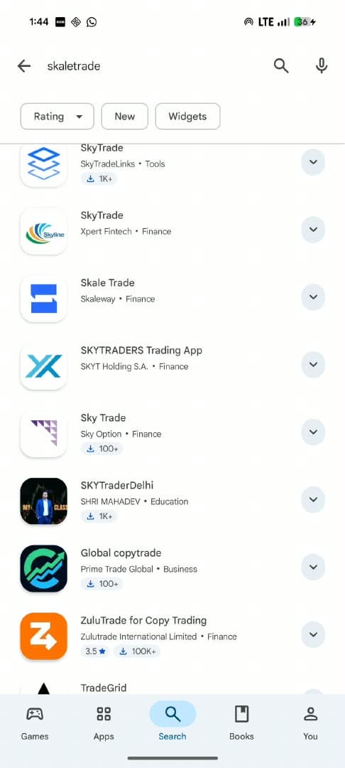 Play Store search results highlighting Skale Trade by Skaleway